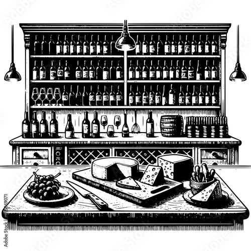 Wine bar with cheese platter vector illustration