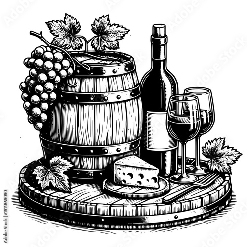Wine barrel with grapes vector illustration