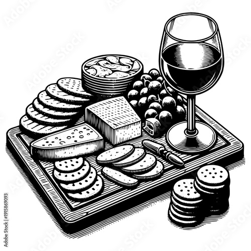 Cheese platter with wine vector illustration