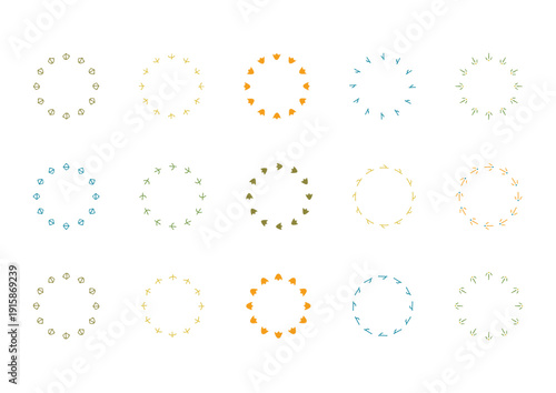 鳥の足跡をイメージした手描きの丸いカラフルなフレームセット2