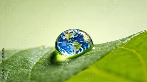 Wallpaper Mural Earth in water drop on green leaf Torontodigital.ca