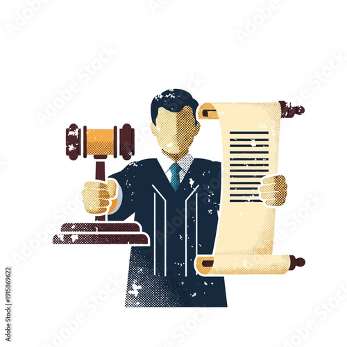 Judge Holding Gavel and Scroll with Law Text