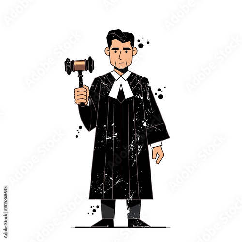 Judge Holding Gavel in Courtroom Robes