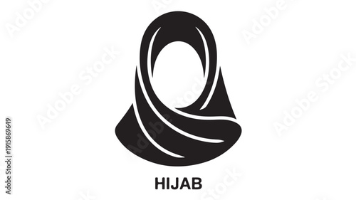 A minimalist black and white icon design of a hijab viewed from the front