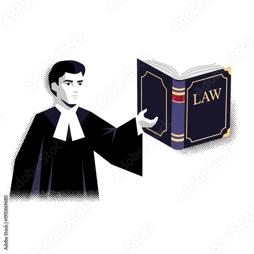 Judge or lawyer presenting law book, legal justice concept illustration