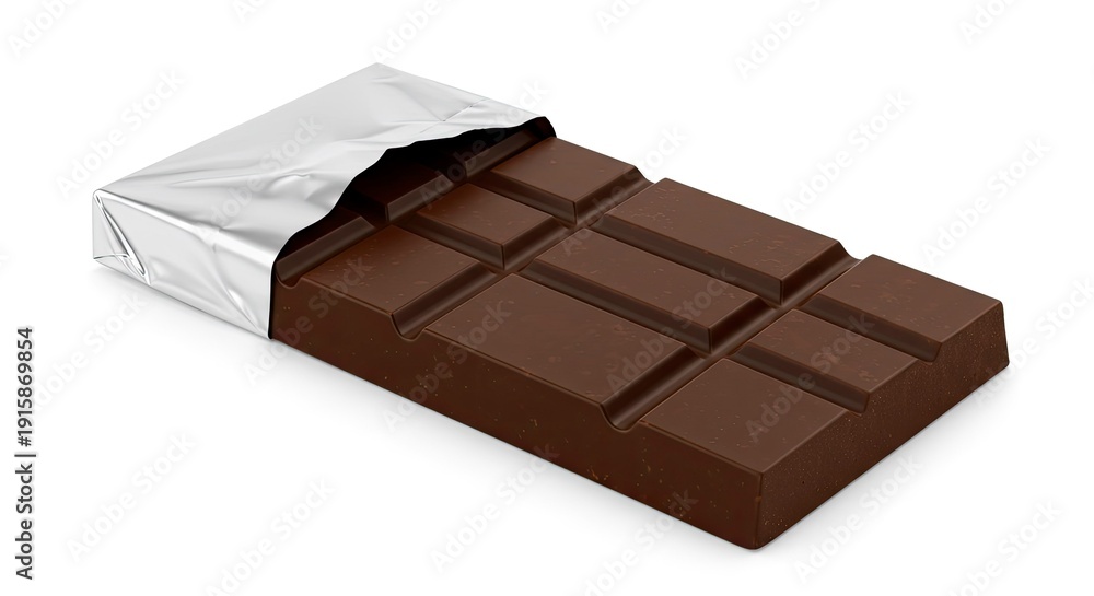 Fototapeta premium Delicious Dark Chocolate Bar with Silver Wrapper