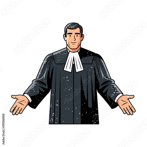 Lawyer in robe with open arms
