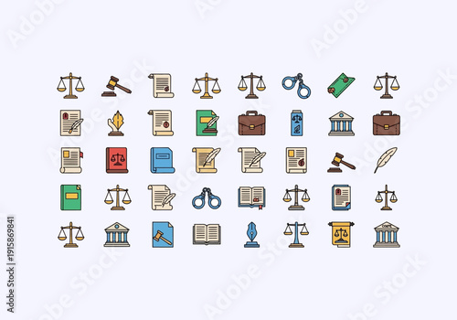 Vector Ilustration Concept Icon Set lawyer legal documents and symbols for Your Business