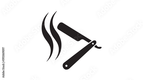 Straight Razor and Steam Illustration on a Simple Background from a Direct Viewpoint