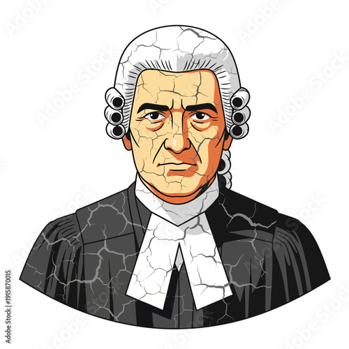 Serious Judge in Wig and Robes, Vector Illustration