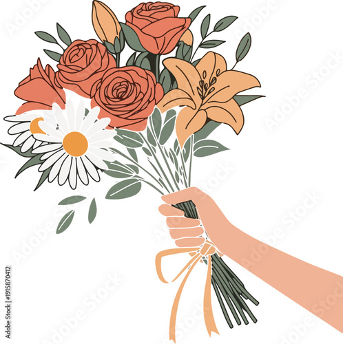 hand holding bouquet of flowers
