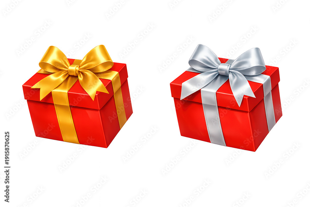 Fototapeta premium Red gift boxes with gold and silver bows, symbolizing celebration, gifting, surprise, and special occasion generosity
