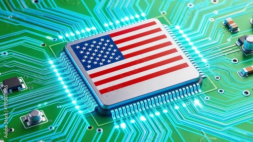 Wallpaper Mural Microchip with American flag on circuit board Torontodigital.ca