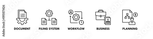 Administration banner web icon illustration concept with icon of document, filing system, workflow, business, planning