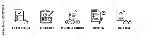 Foto Exam and Assessment banner web icon illustration concept with icon of exam resul