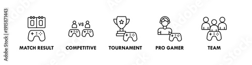 Esports banner web icon illustration concept with icon of match result, competitive, tournament, pro gamer, team
