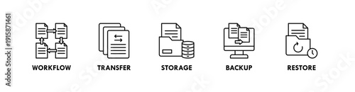 File Management banner web icon illustration concept with icon of workflow, transfer, storage, backup, restore