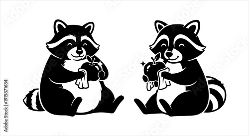 Charming Raccoons Joyfully Polish Fresh Fruit with Cloths