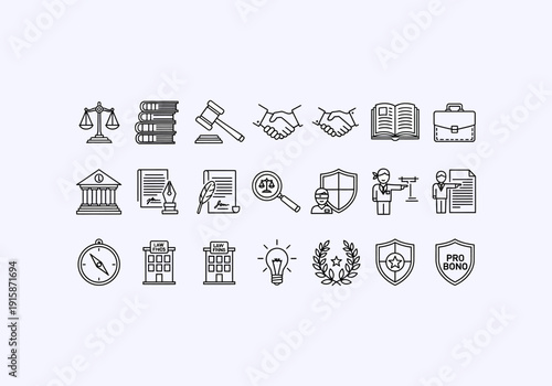 Vector Ilustration Concept Icon Set lawyer legal documents and symbols for Your Business