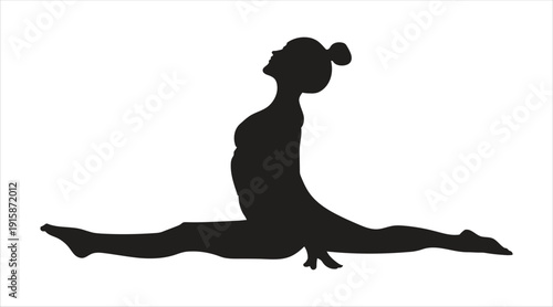 Silhouette of woman performing floor yoga split Vector