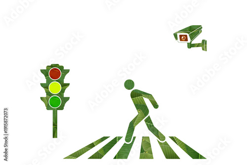 Eco Pedestrian Crossing and Smart Traffic Light System Icon with CCTV Camera PNG