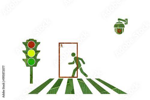 green traffic light on white background