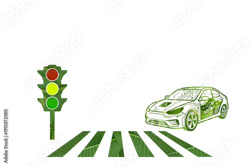 Eco Smart Traffic Light and Electric Car Concept Icon Transparent PNG