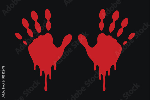 Dramatic Red Blood Hand Prints on White Background for Crime Scene Illustration