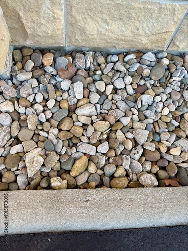 Colorful Decorative Landscaping Stones Outside Modern Building Exterior