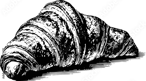 A black and white illustration of a baked pastry with curved shape and textured surface