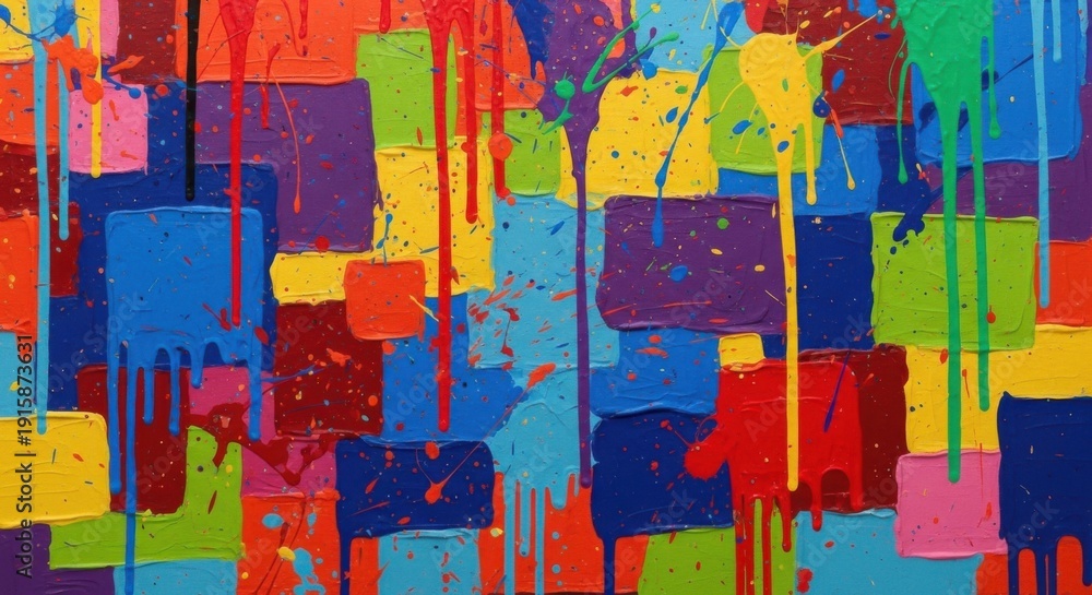 Fototapeta premium Vibrant Abstract Art - A Colorful Composition of Splashes and Blocks.