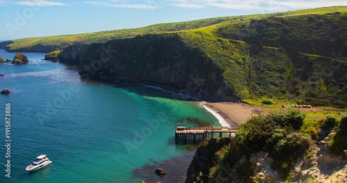 Scorpion Anchorage Pier and Turquoise Cove at Scorpion Harbor Santa Cruz Island, Channel Islands National Park, California Timelapse 