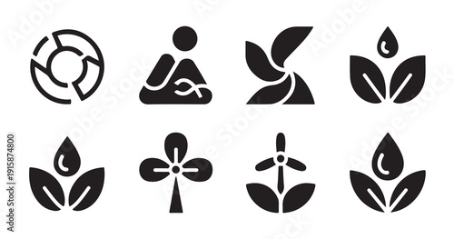 Environmental symbols for green technology and nature conservation branding vector collection