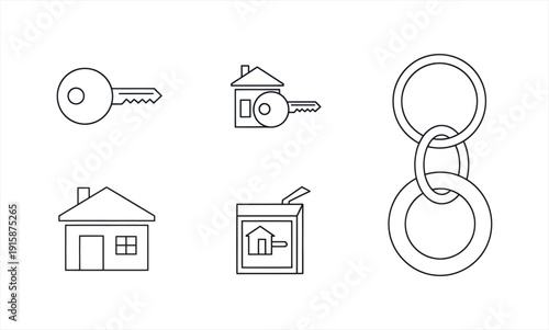 Set of house and key related line icons representing real estate and property concepts.