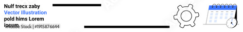 Scheduling tools, productivity, optimization, workflow management, time tracking, planning. A calendar, gear and clock icon interconnected time-focused tasks. Scheduling and productivity concepts