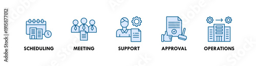 Administration banner web icon illustration concept with icon of schedulling, meeting, support, approval, operations