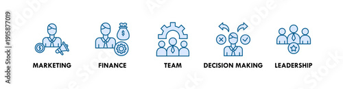 Manager banner web icon illustration concept with icon of marketing, finance, team, decision making, leadership