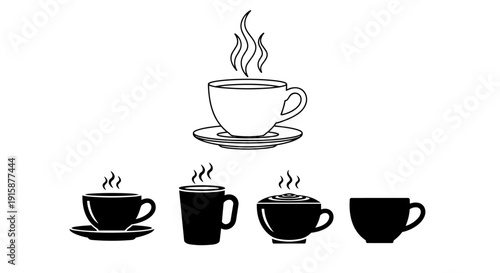 Coffee cup icon set – hot drink mug vector collection