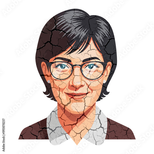 Woman's face with cracked skin texture, representing aging or dryness