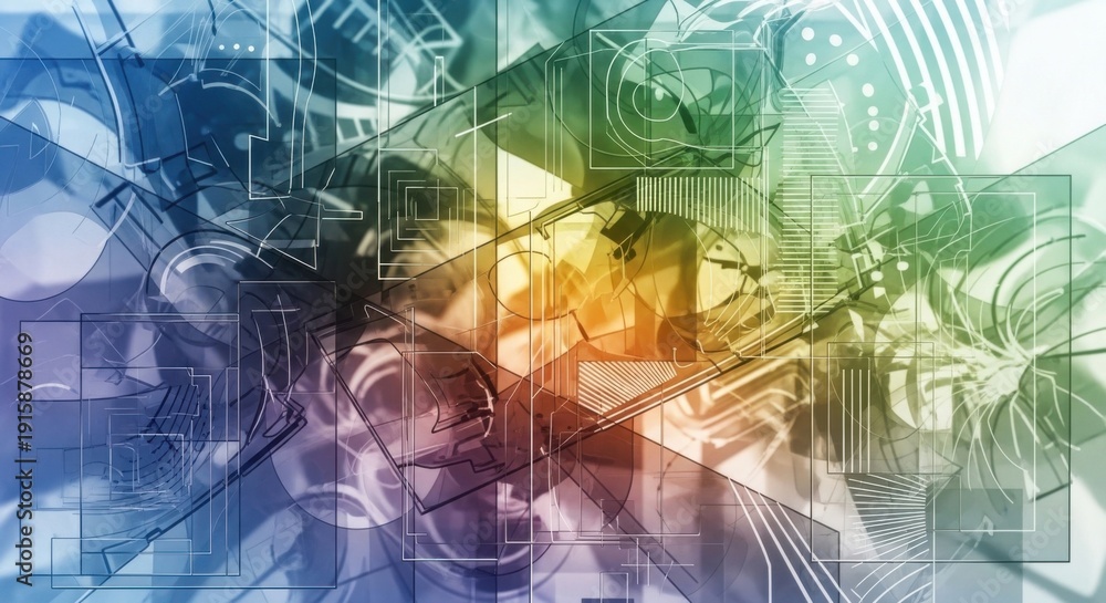 Obraz premium Abstract digital art with vibrant colors and complex geometric patterns.