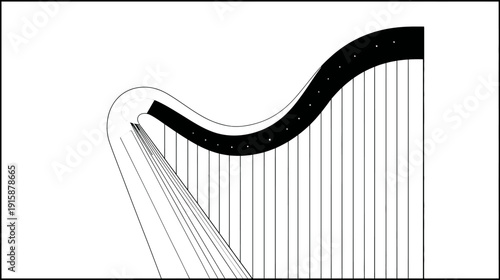 A monochrome illustration of a stringed musical instrument, a close-up against a plain background