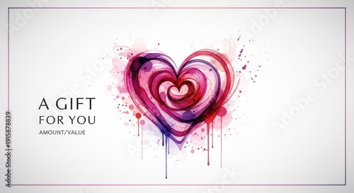 Vibrant Watercolor Heart Symbol With Splashes Of Pink Purple And Red Paint On White Background And Text A Gift For You Romantic Gesture