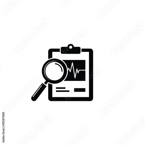 Analyzing Medical Chart with Magnifying Glass on White Background, Examination, Document Review