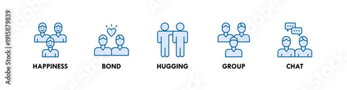 Friendship banner web icon illustration concept with icon of happiness, bond, hugging, group, chat