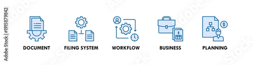 Administration banner web icon illustration concept with icon of document, filing system, workflow, business, planning