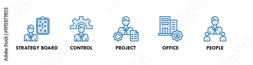 Manager banner web icon illustration concept with icon of strategy board, control, project, office, people