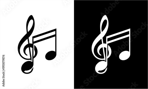 Black and white musical notes with treble clef symbol.