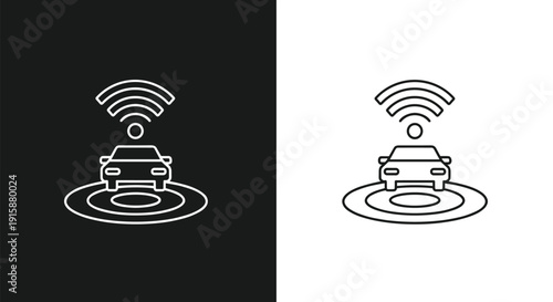 Autonomous smart car icon set, wireless connected vehicle technology, self driving car sensor system, intelligent transport navigation, isolated vector illustration