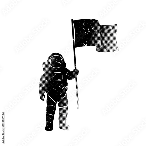 Astronaut holding flag vintage illustration
