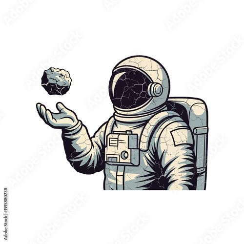 Astronaut holding asteroid, space exploration, science fiction